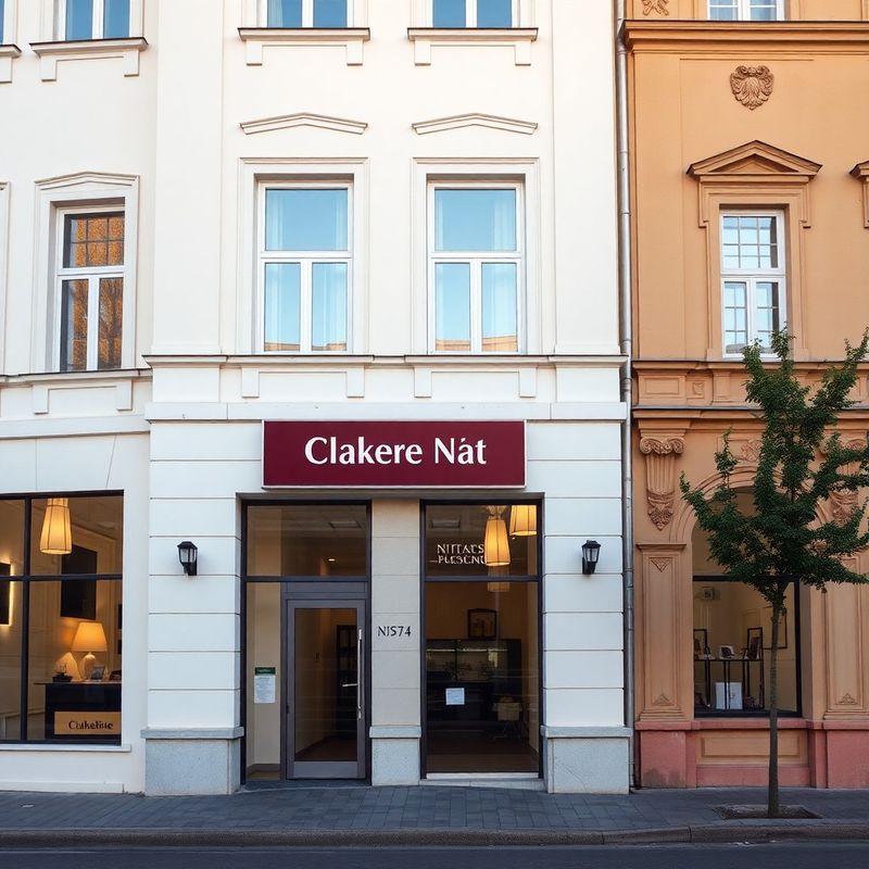 Cream-facade office building in Nitra city centre with burgundy signage